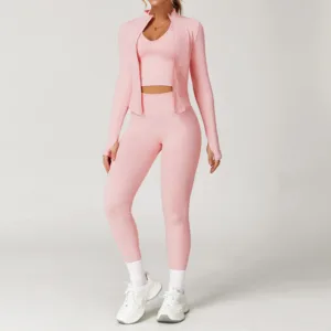 Seamless Gym Set Workout Clothes 2/3PCS Yoga Set Women's Sportswear Fitness Leggings Sports Bra Athletic Long Sleeve Yoga Suit