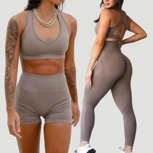 2PCS Women Yoga Set Amplify Contour Outfits Gym Clothes Workout Tracksuit Sports Bra High Waist Shorts Yoga Legging Sportswear